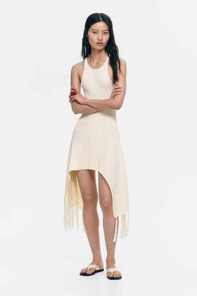 Fringed Rib-Knit Dress