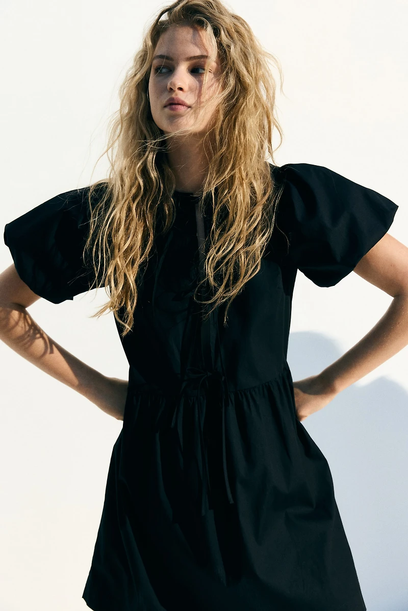 Tie-Front Poplin Dress