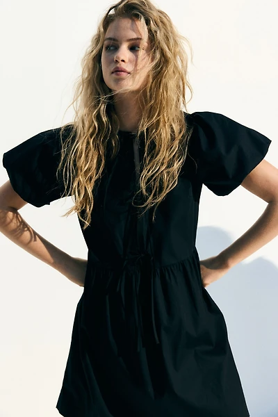 Tie-Front Poplin Dress