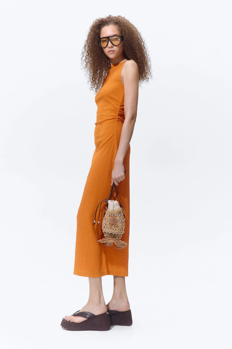 Crinkled Boat-Neck Dress