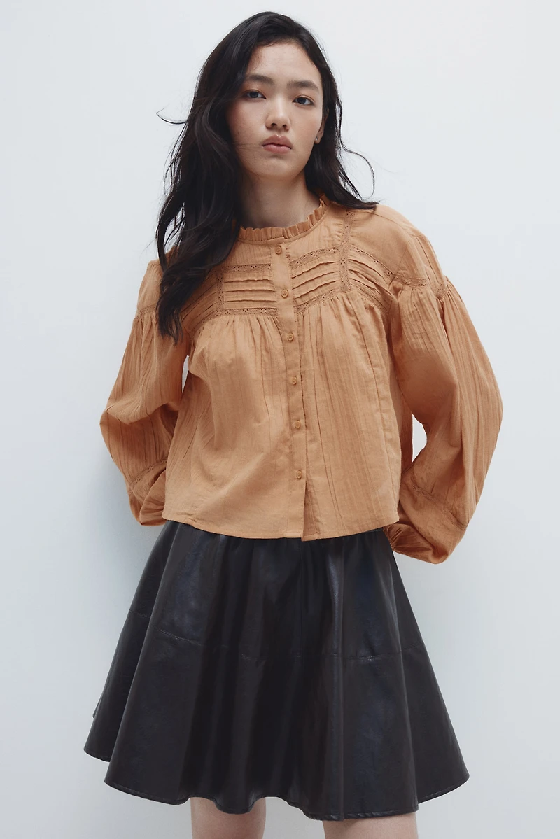 Ruffle-Collar Cotton Blouse