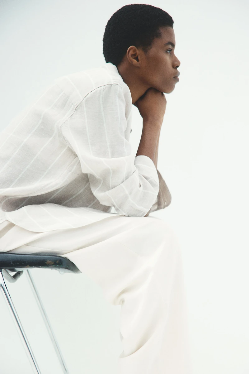 Pantalon tonneau en lin mélangé