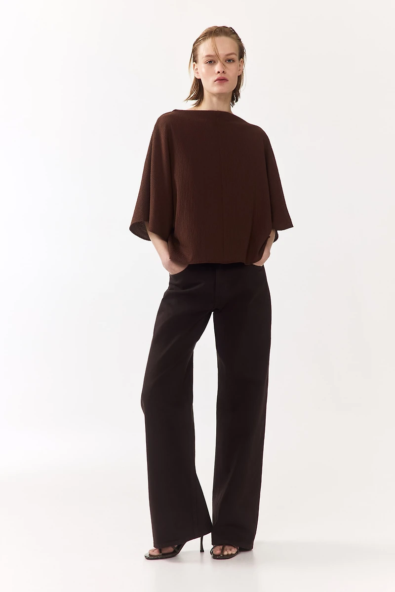 Crinkled Boat-Neck Top