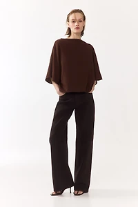 Crinkled Boat-Neck Top