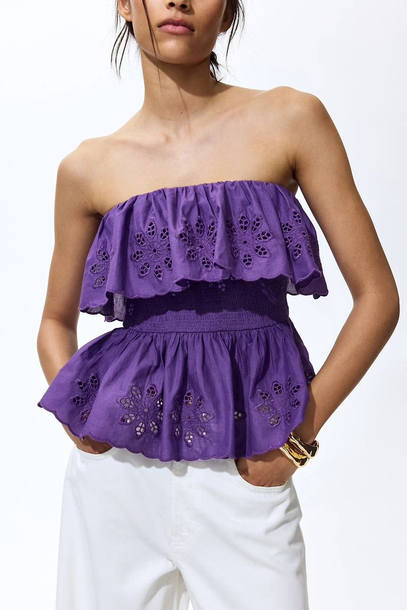 Flounce-Trimmed Peplum Tube Top