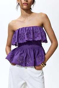 Flounce-Trimmed Peplum Tube Top