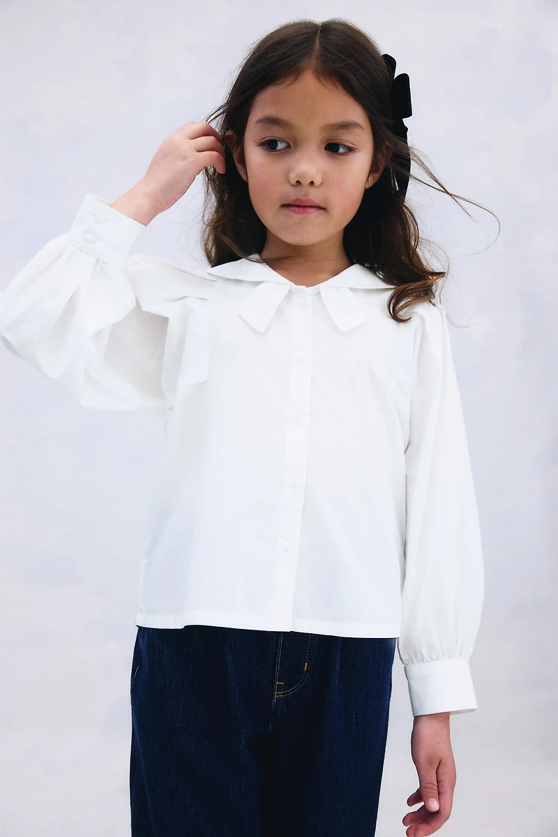Cotton Blouse with Sailor Collar