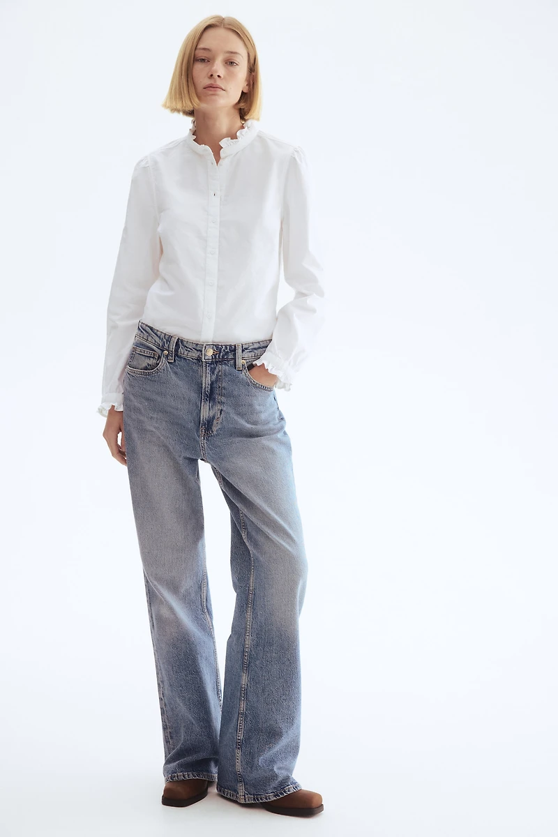 Ruffle-trimmed Oxford Blouse