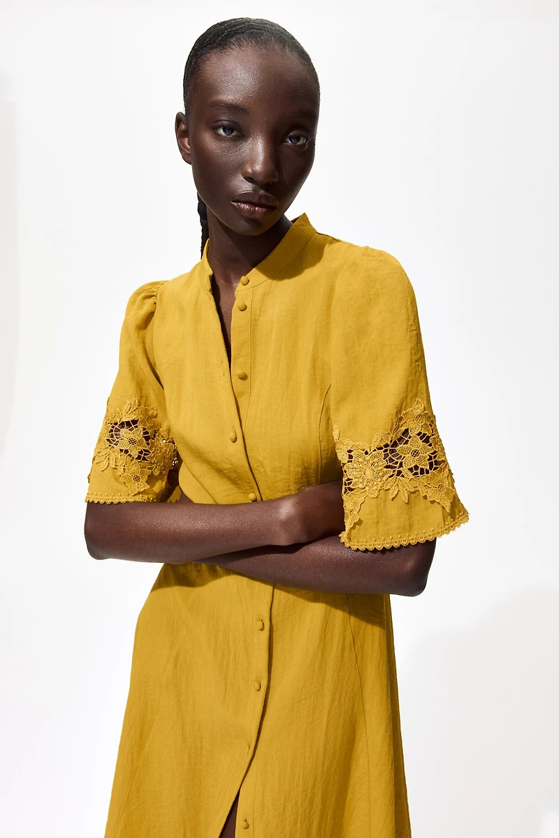 Crinkled Dress with Eyelet Embroidery