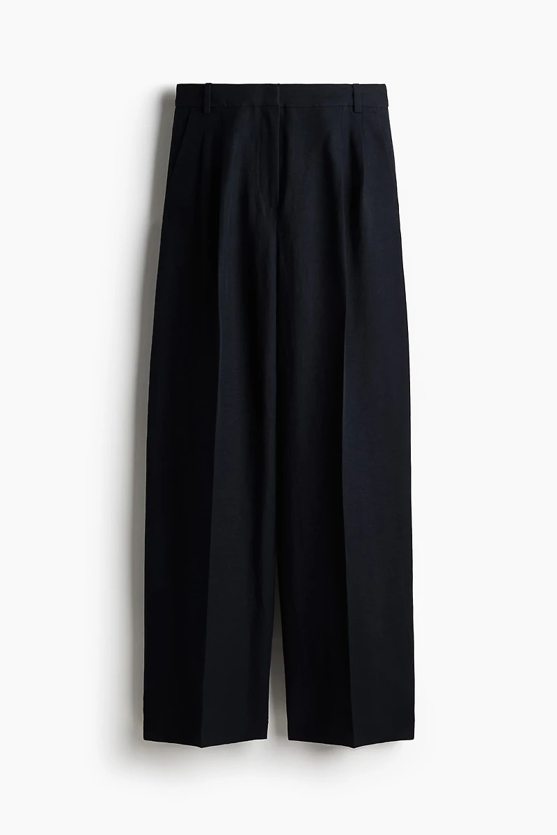 Wide-Leg Linen-Blend Pants