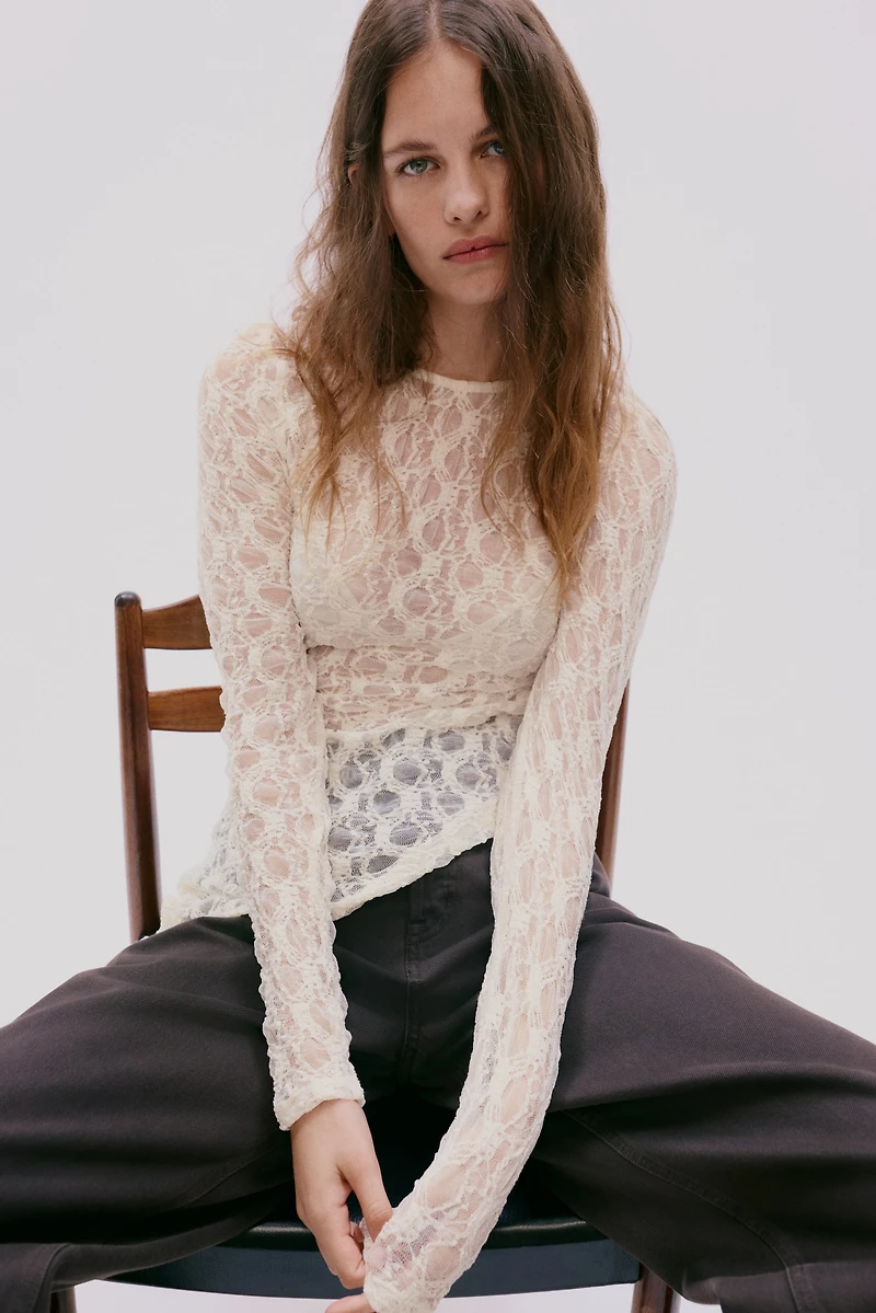Asymmetric Lace-Look Top