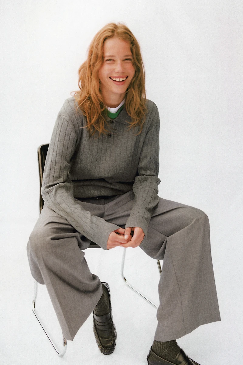 Cable-Knit Polo Shirt