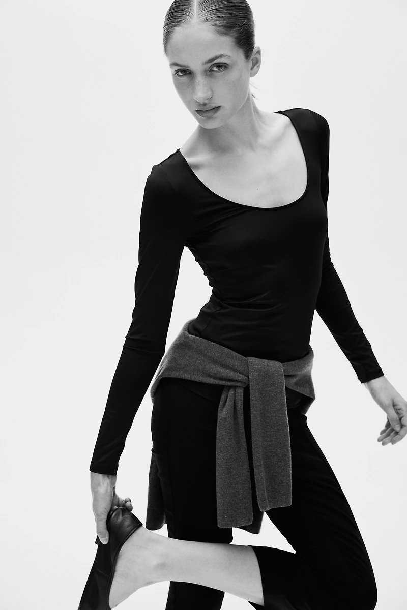 Long-Sleeved Scoop-Neck Top