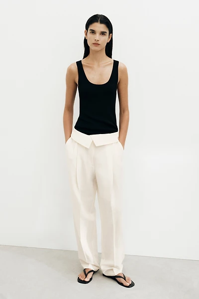Pantalon en lin mélangé avec ceinture repliée
