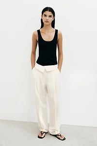Pantalon en lin mélangé avec ceinture repliée