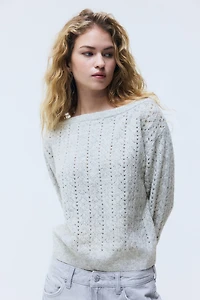 Pointelle-Knit Off-the-Shoulder Sweater