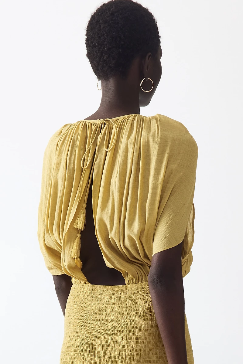 Smocked Cape-Detail Dress
