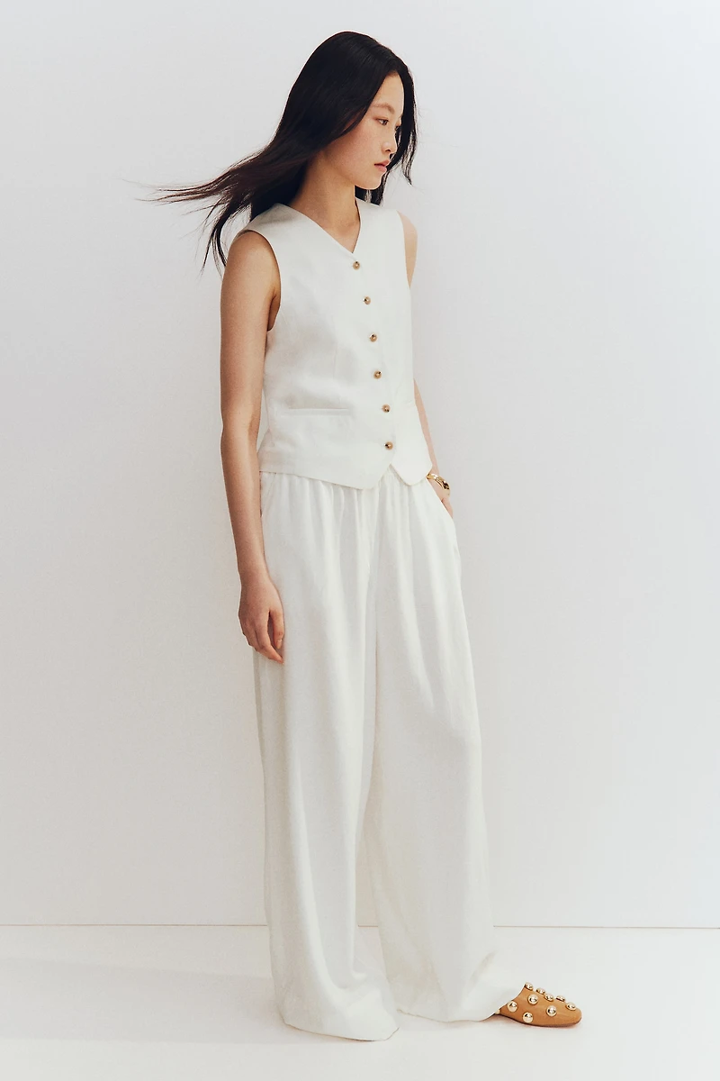 Wide-Leg Linen-Blend Pants
