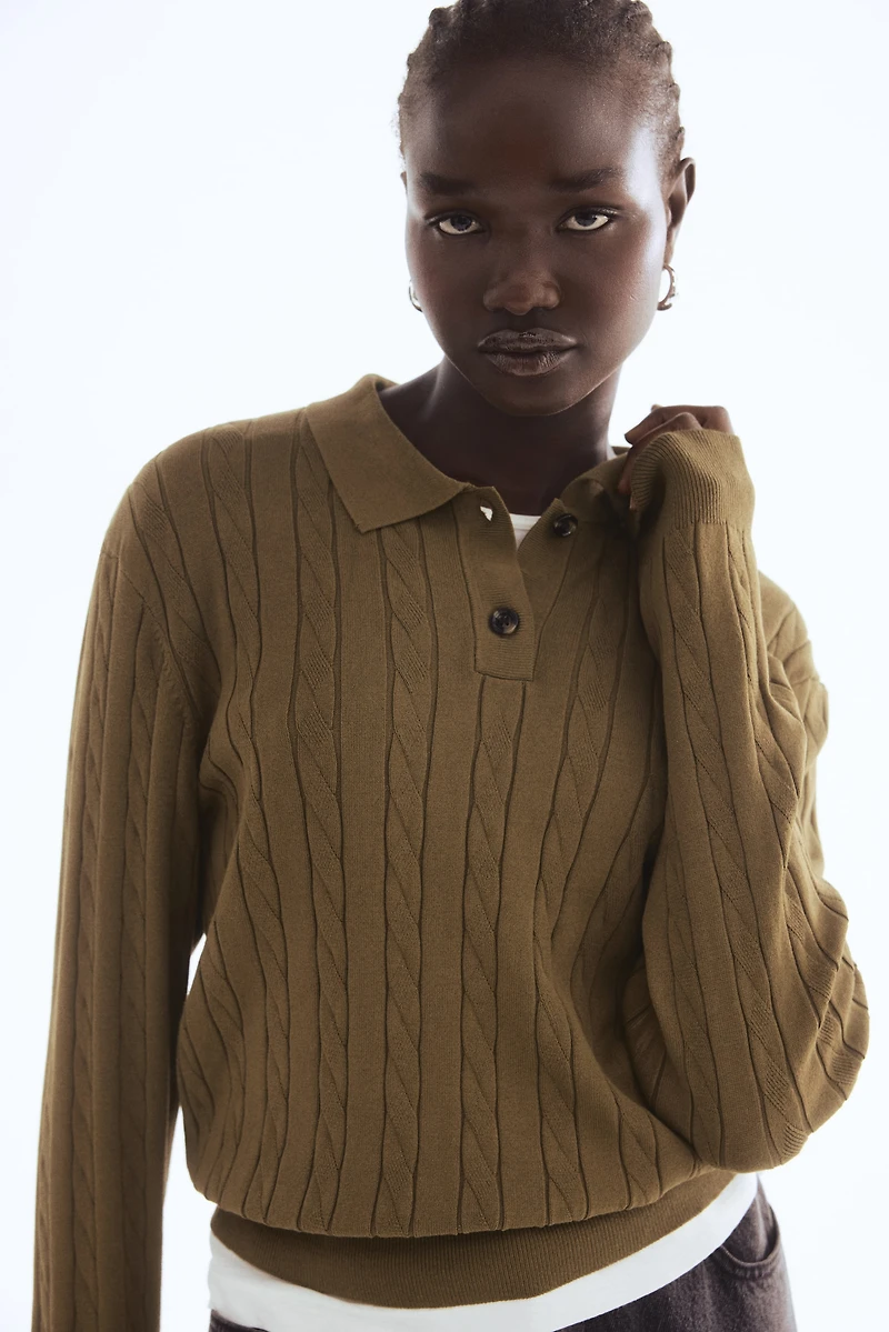 Cable-Knit Polo Shirt