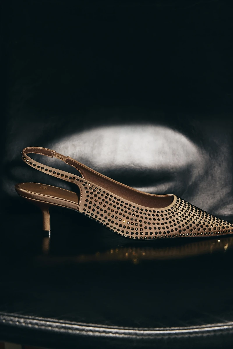 Rhinestone-Embellished Slingback Pumps