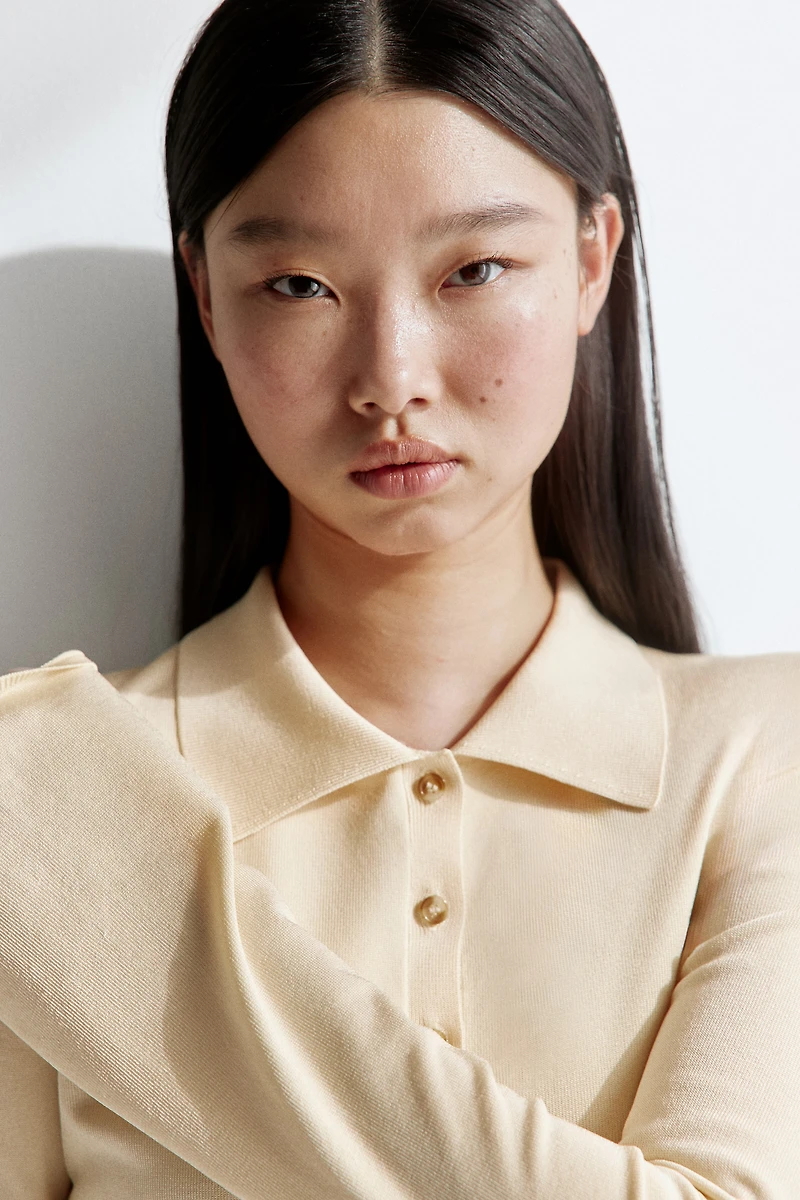 Fine-Knit Button-Front Top