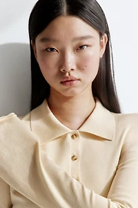 Fine-Knit Button-Front Top