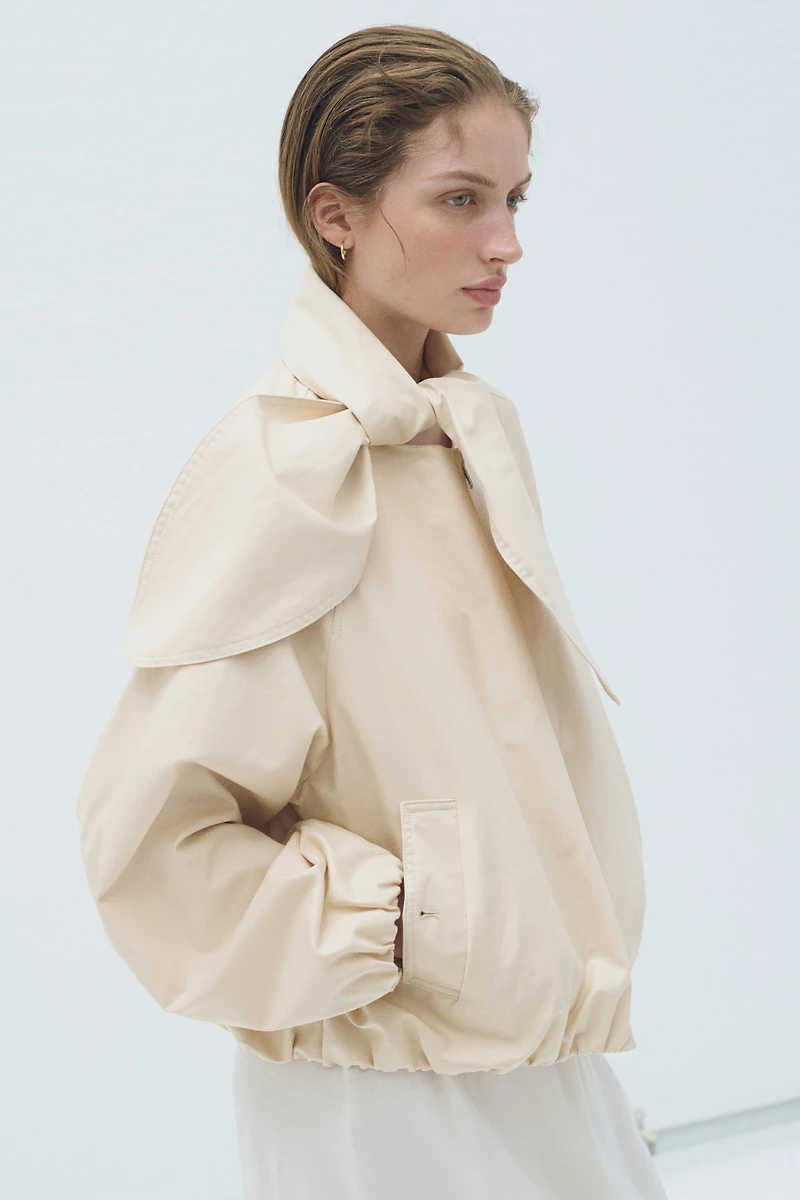 Linen-Blend Jacket with Scarf Collar