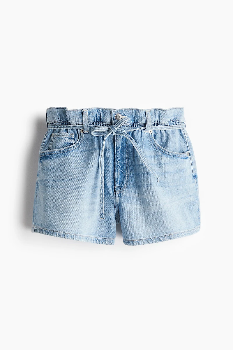 High-Rise Paper-Bag Denim Shorts