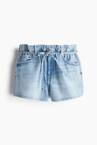 High-Rise Paper-Bag Denim Shorts