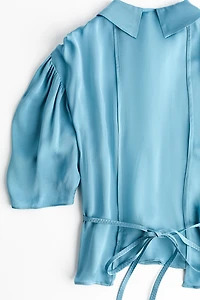 Puff-Sleeved Satin Blouse