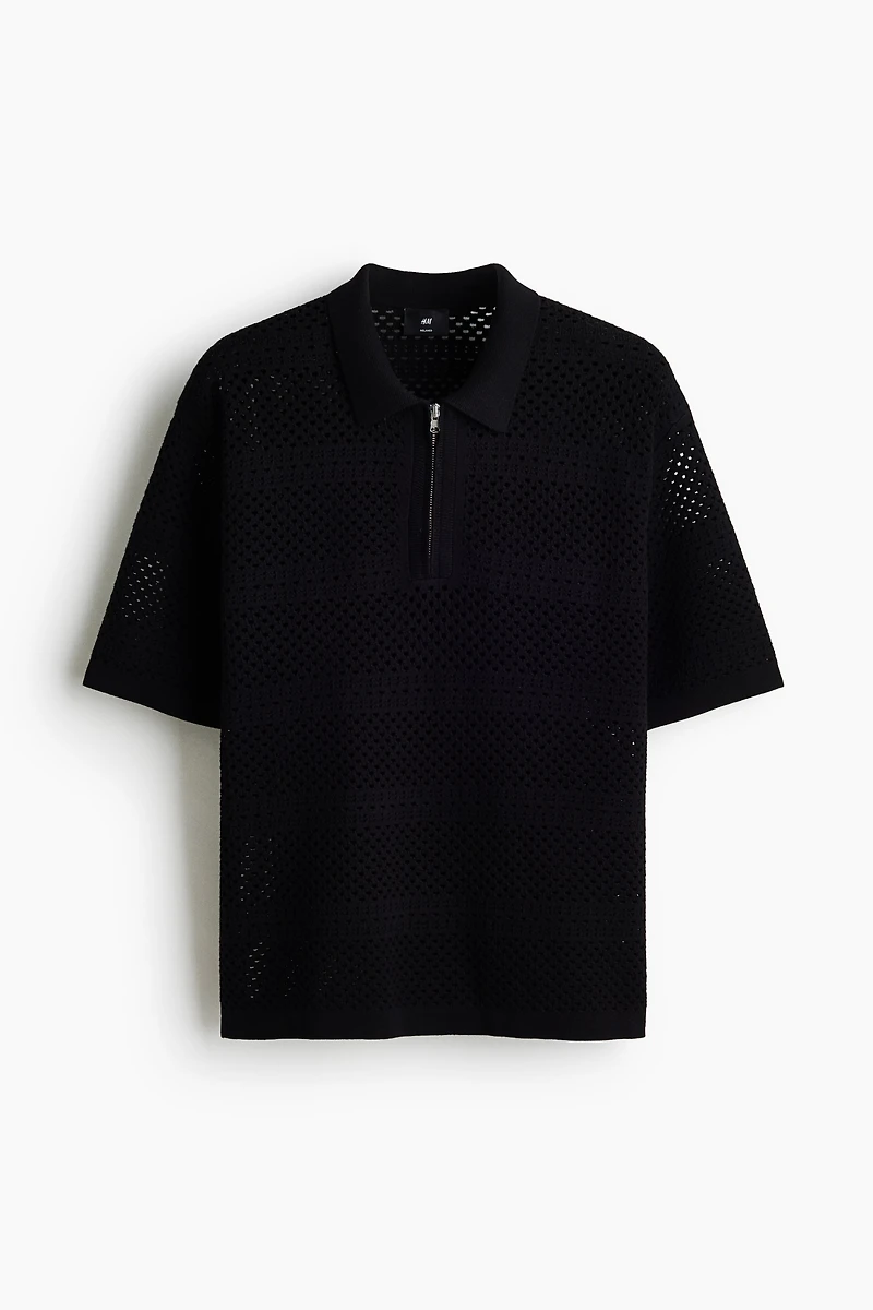 Relaxed-Fit Open-Knit Polo Shirt