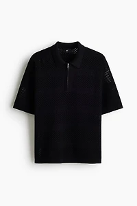 Relaxed-Fit Open-Knit Polo Shirt