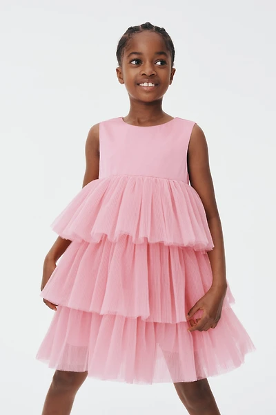 Robe avec jupe en tulle à volants étagés