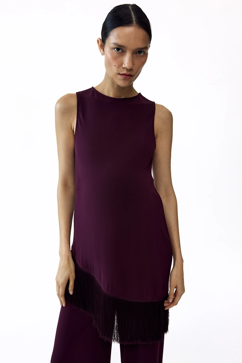 MAMA Asymmetric Fringe-Trimmed Top