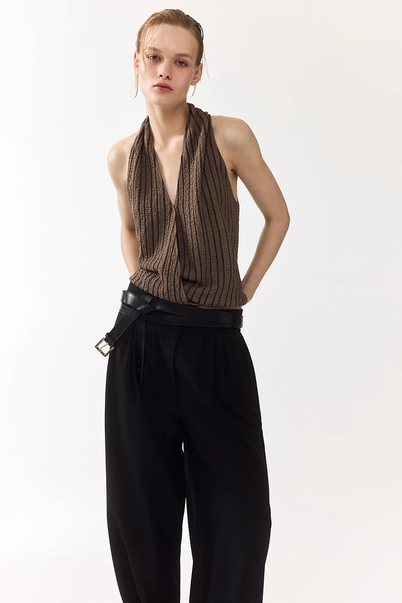 Crinkled V-Neck Top