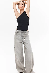 Draped One-Shoulder Thong Bodysuit
