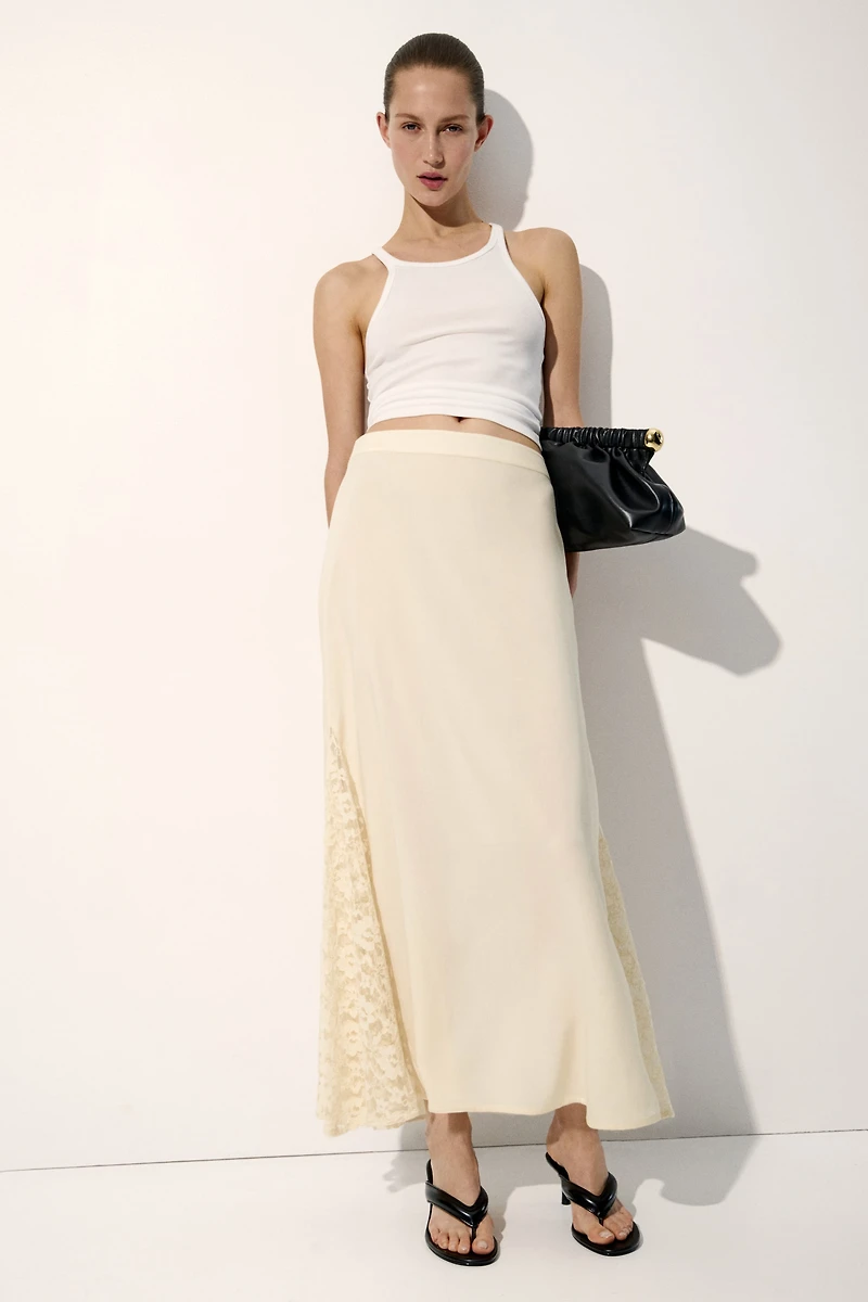 Viscose Skirt with Lace Panels