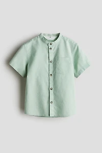 Linen-blend Band Collar Shirt