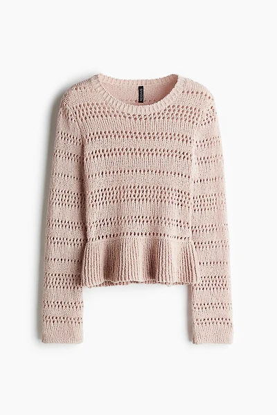 Pointelle-Knit Peplum Sweater