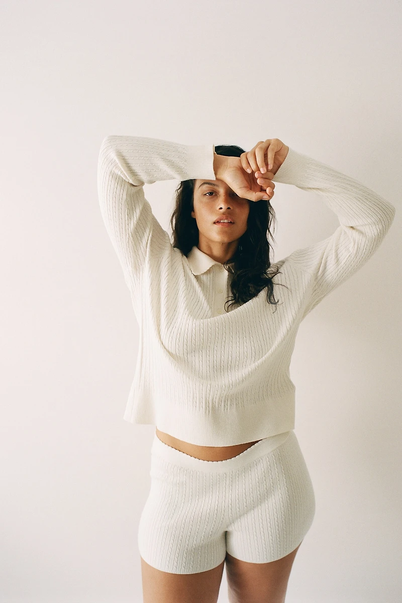 Cable-knit polo shirt