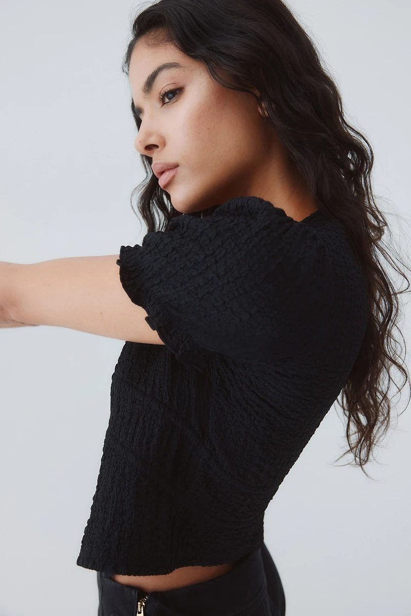 Crinkled Tie-Front Top