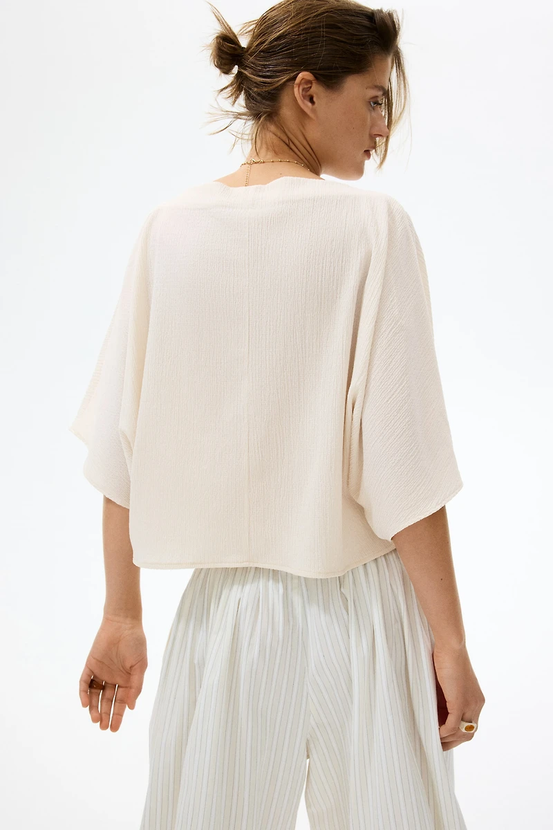 Crinkled Boat-Neck Top