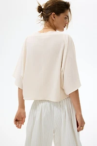 Crinkled Boat-Neck Top