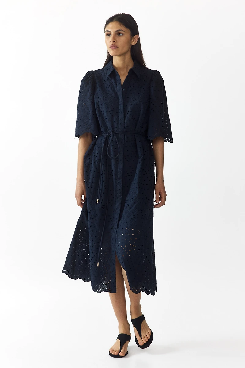 Eyelet-Embroidered Cotton Shirt Dress