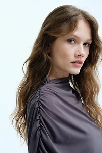 One-Sleeve Mock Turtleneck Top