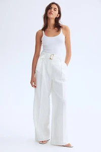 Linen-Blend Pants with Belt