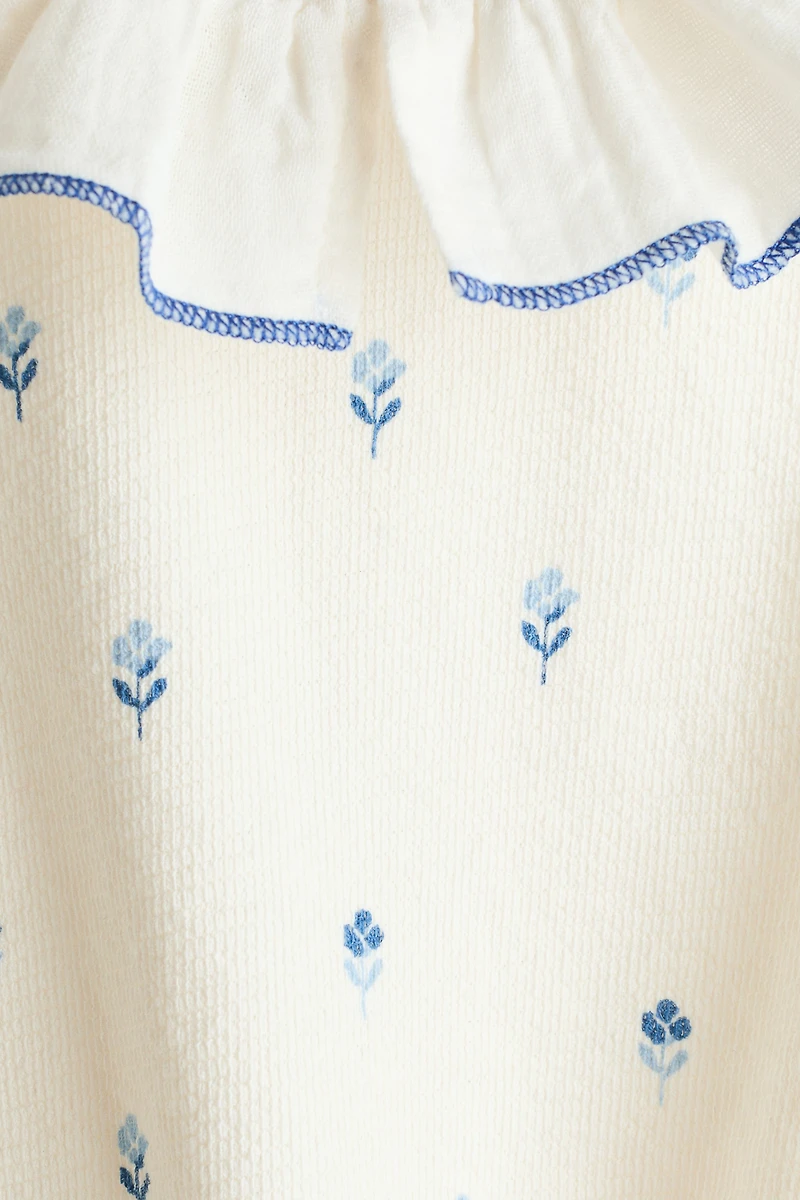 Cotton Romper Suit with Muslin Collar