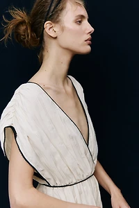 Crinkled Tie-Detail Dress