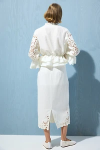 Linen-Blend Eyelet-Embroidered Skirt