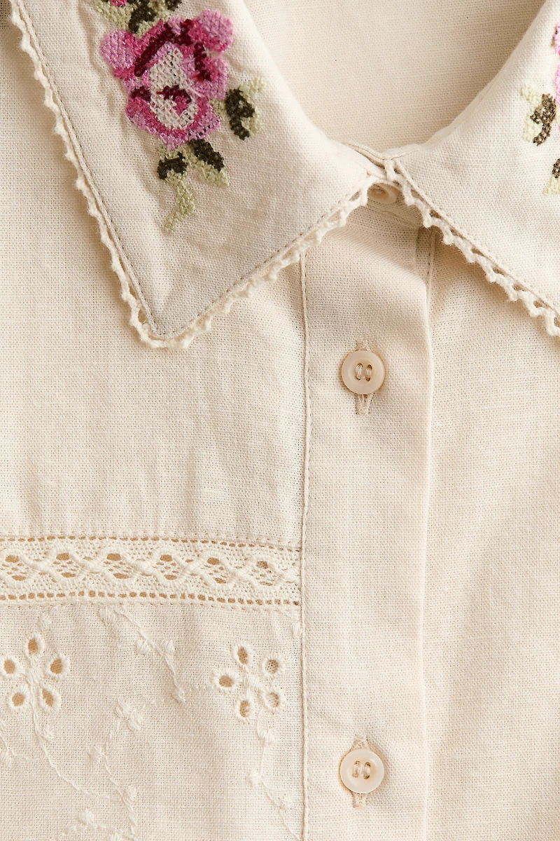Linen-Blend Pajama Shirt